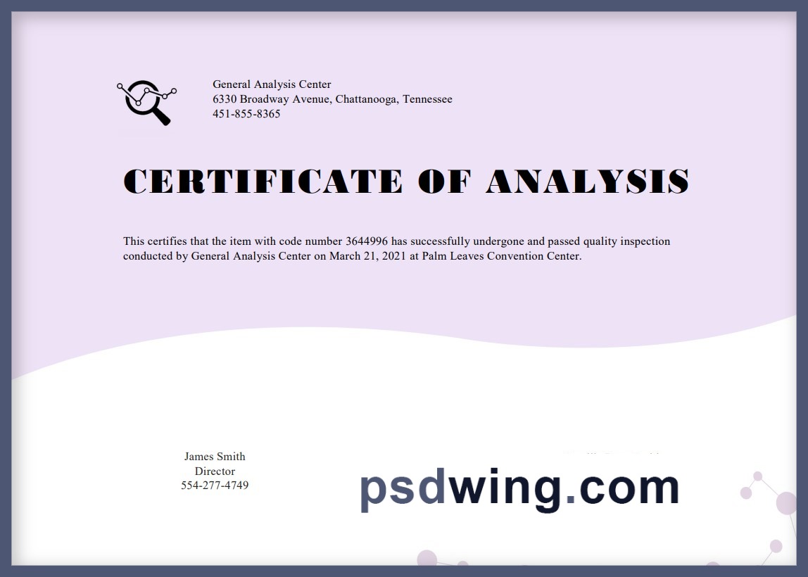 USA General Analysis Certificate